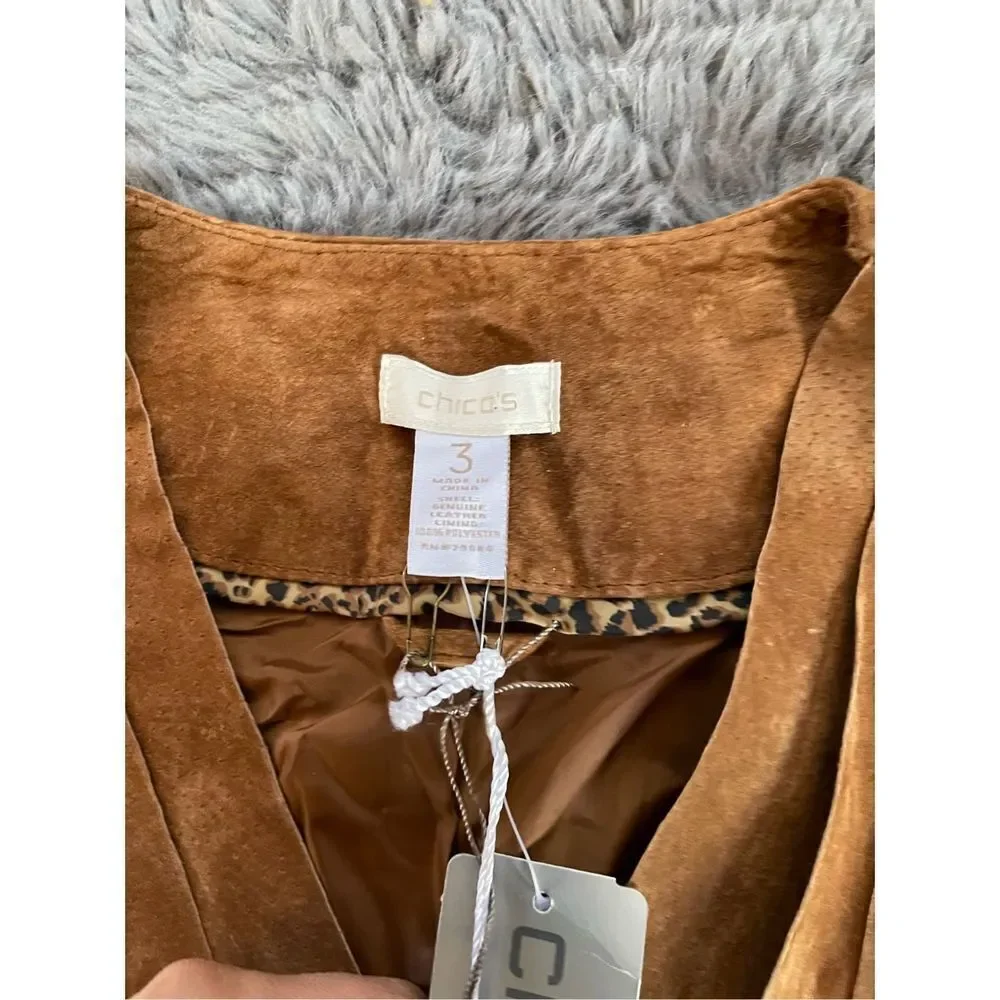 NWT Chicos 100% leather ruffle vest‎ size xl